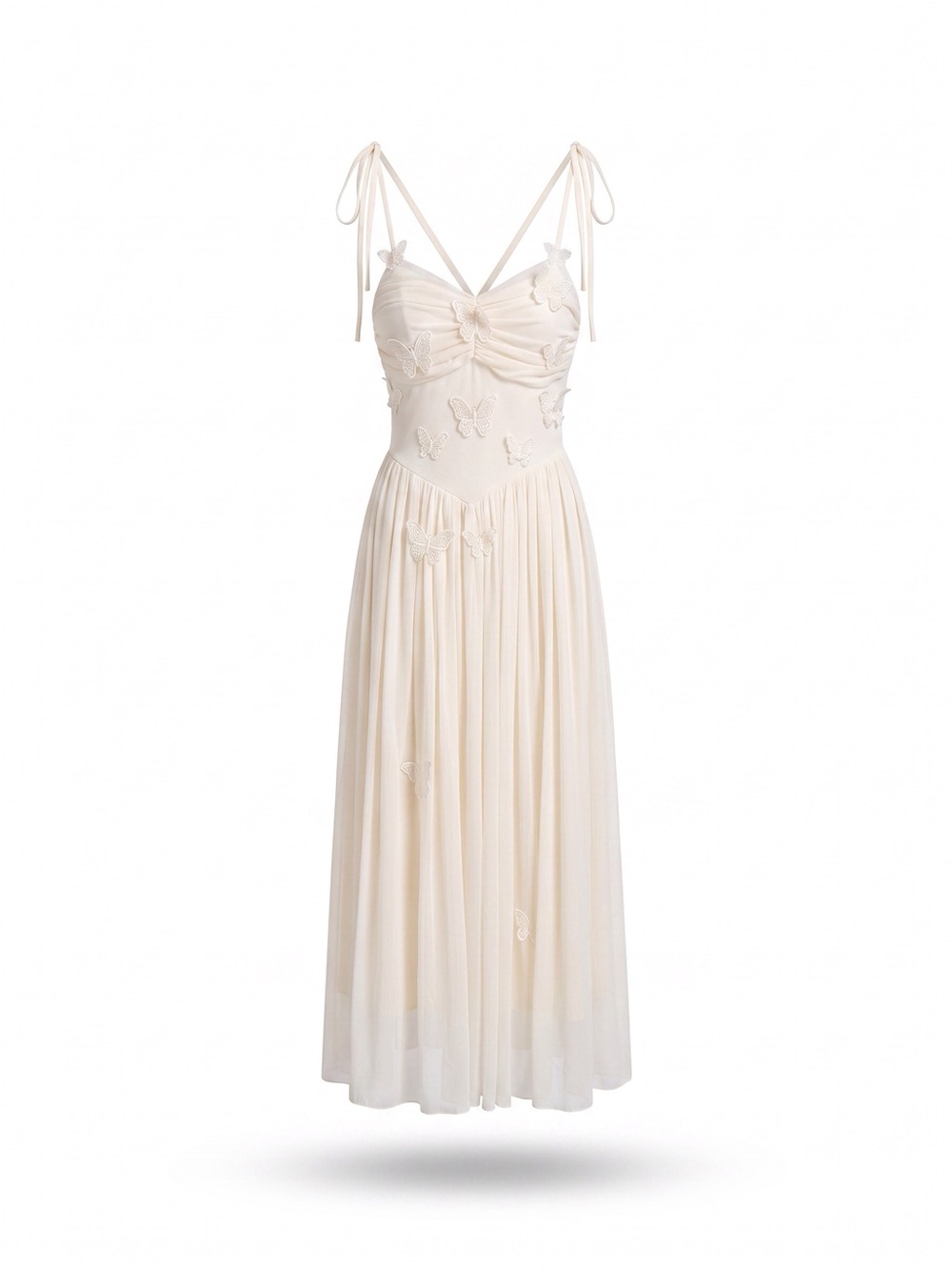 Freestyle Teen Cream Tie-Shoulder Maxi Dress Butterfly Details Size-L NWT